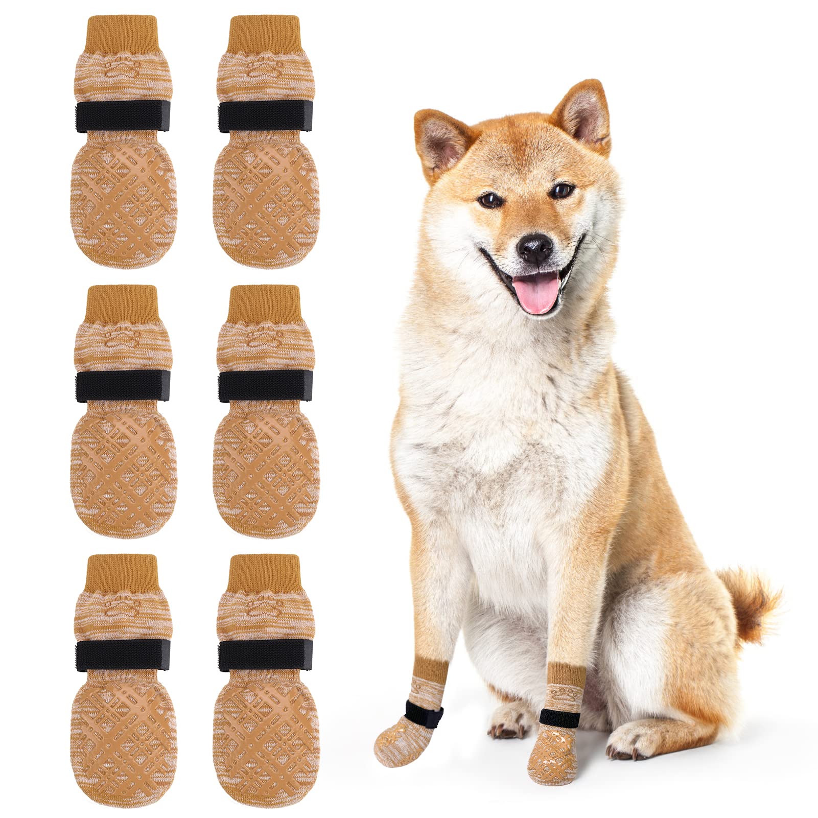 BEAUTYZOO Dog Socks to Prevent Licking for Hardwood Floors -Dog Boots Shoes for Small Medium Large Dogs -Double Side Grips Traction Control Anti Slip Socks for Puppy Doggie Senior Dog Paw Protector