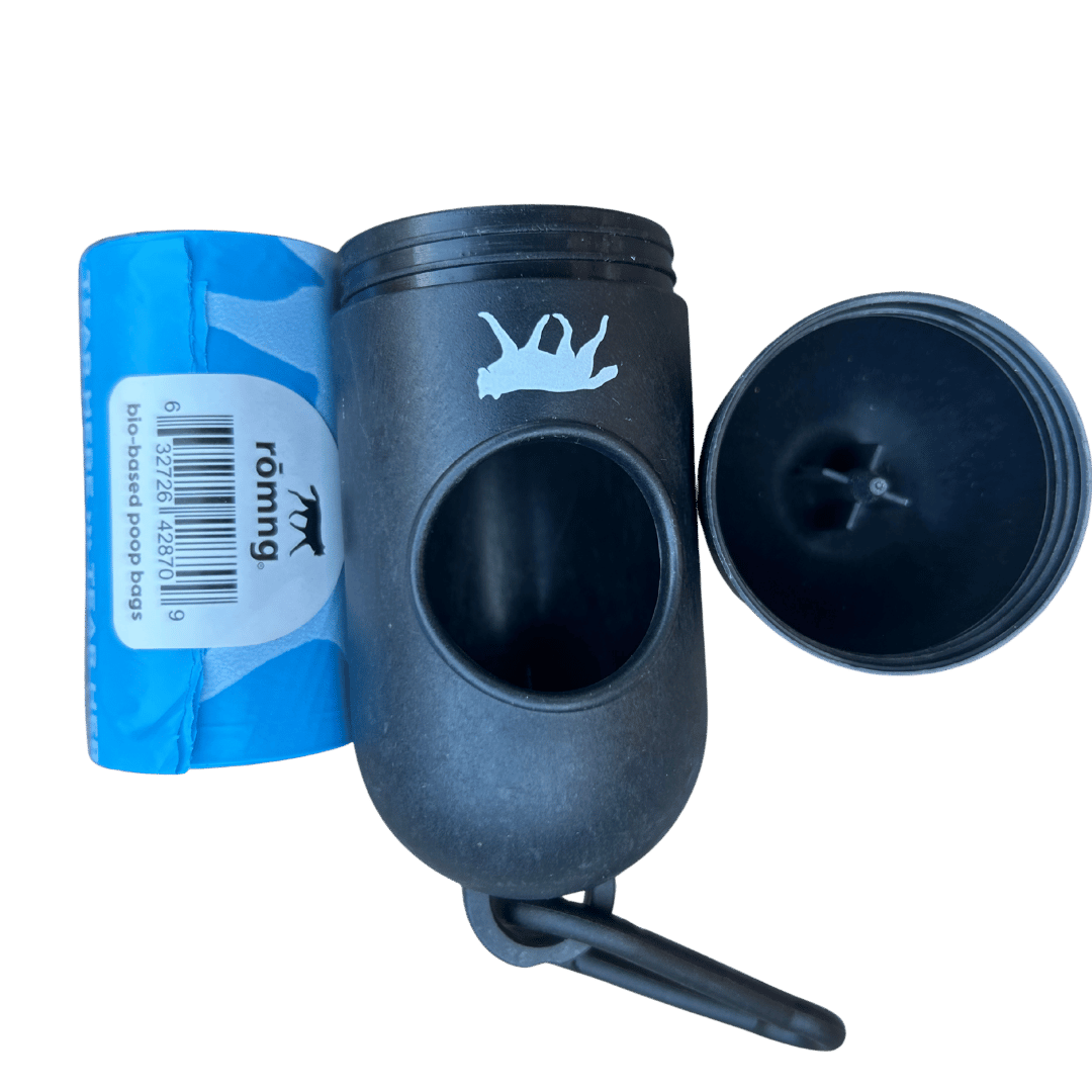 bio-based dog poop bags + bamboo dispenser